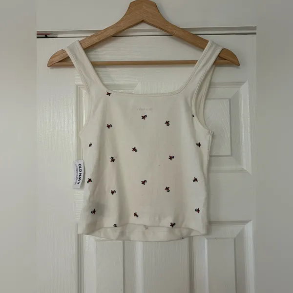 Old Navy Floral Embroidered Cream Tank Top Size Small‎ NWT - Image 2