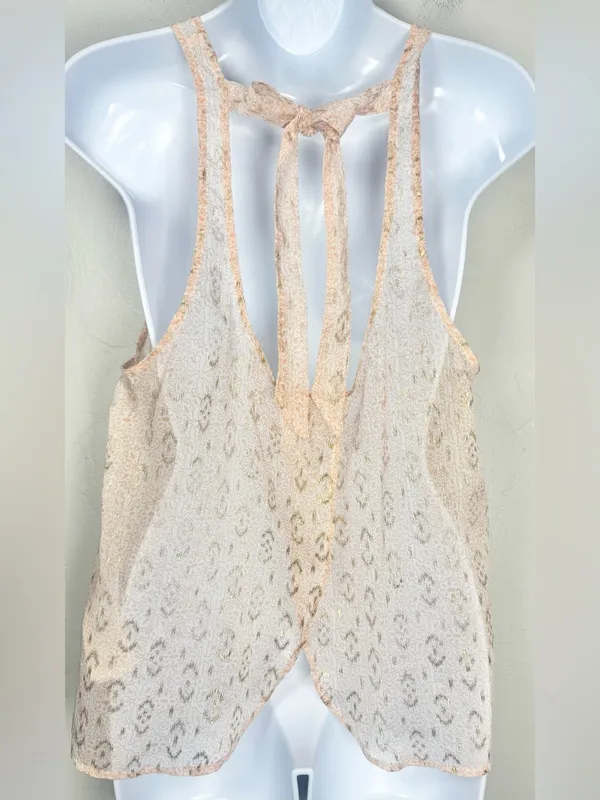Abercrombie &Fitch Sheer Pink & Gold Metallic Foil Tank Top Size Large - Image 3