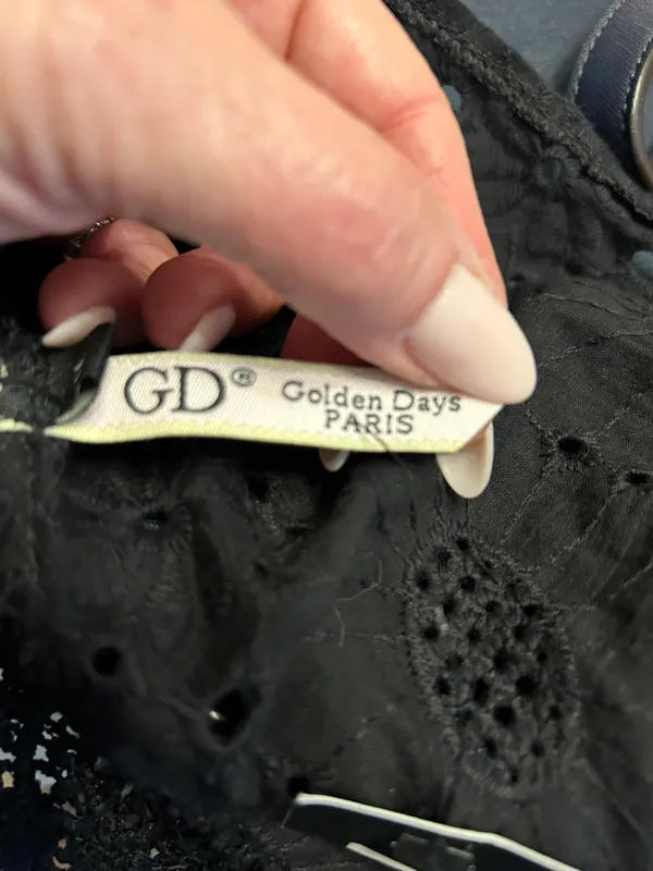 Golden Days Paris NWT black eyelet crop top, M - Image 4