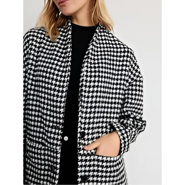 Old Navy Black and White Houndstooth Coat Cardigan Coatigan - Image 2