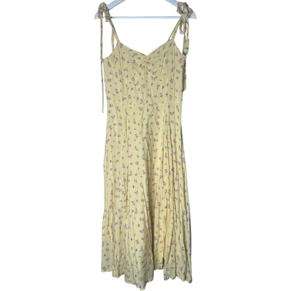 Bardot Floral Ditsy Tie Shoulder Midi Dress Yellow Size 8 - Image 4