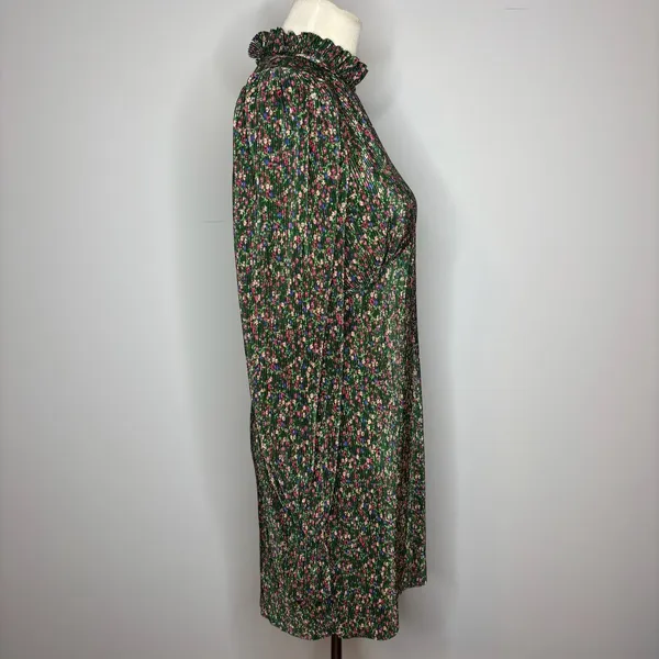 Asos - Plisse Frill Neck Mini Dress in Dark Green Floral - Image 4