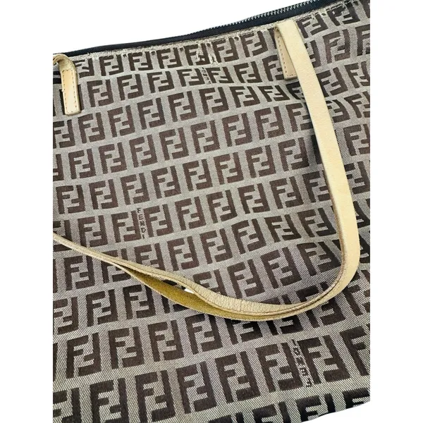 FENDI Zucca Tote‎ Bag Brown Beige Canvas Leather Read Pre-owned - Image 5