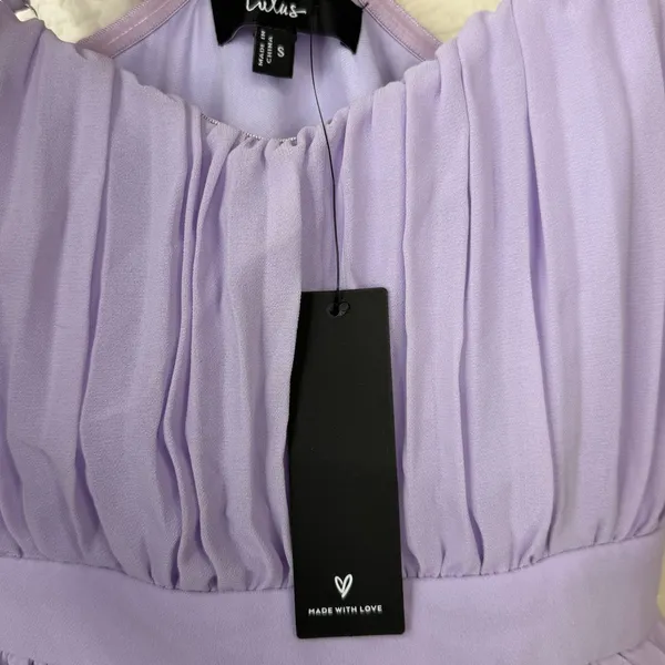 NEW Lulus Jehona Lavender Purple Pleated Chiffon Asymmetrical Tiered Maxi Dress - Image 8