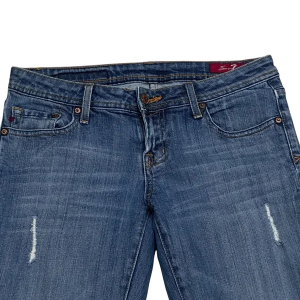 Seven7 Jeans‎ Womens 29 Flare Low Rise Medium Wash Denim Stretch Whisker 30x32 - Image 2