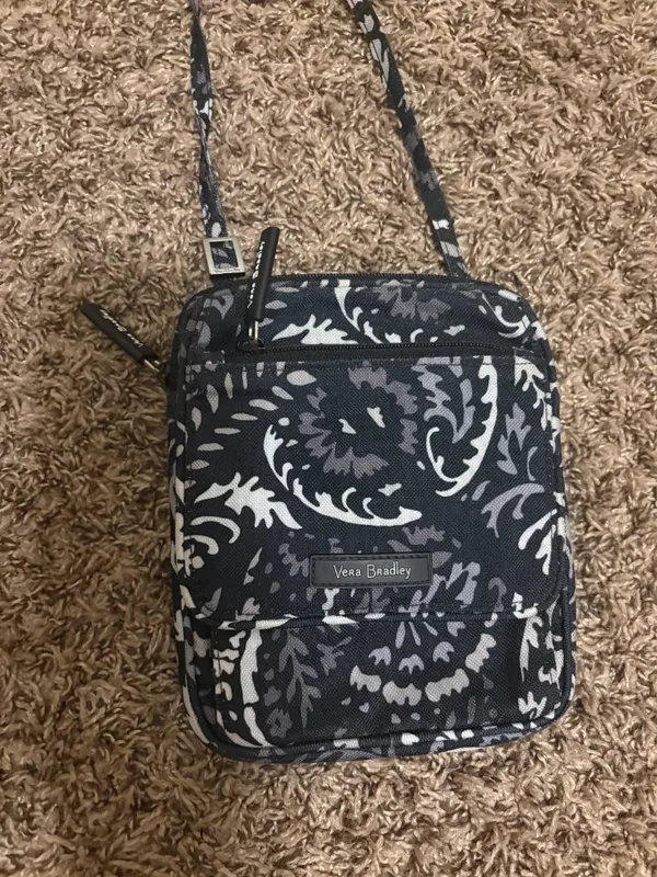 Vera Bradley Hipster Crossbody Purse Paisley Noir Print Black and White Cotton - Image 2