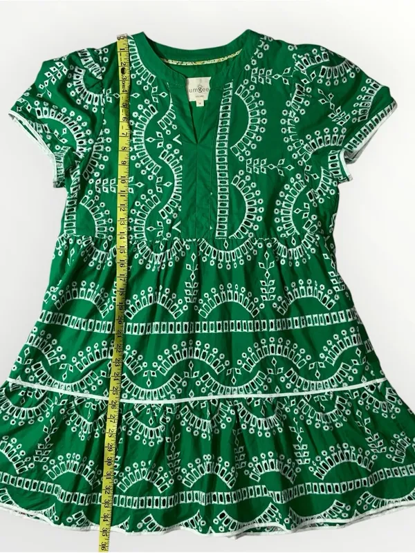 Umgee A Line Tiered Green & White Embroidered Eyelet Boho Dress Sz Medium #259 - Image 2