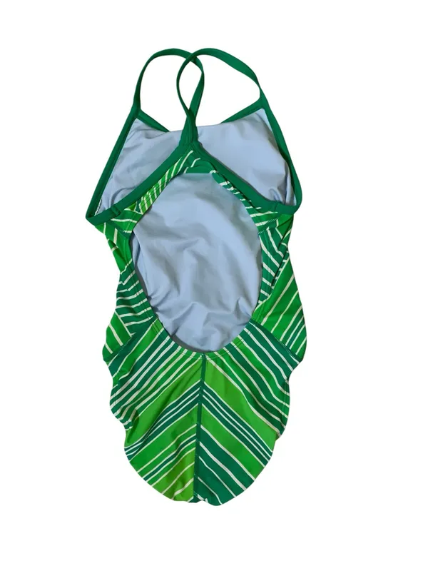 Nike Green Geometric Striped One Piece Swimsuit Racerback Athletic Swim 4 - Image 3
