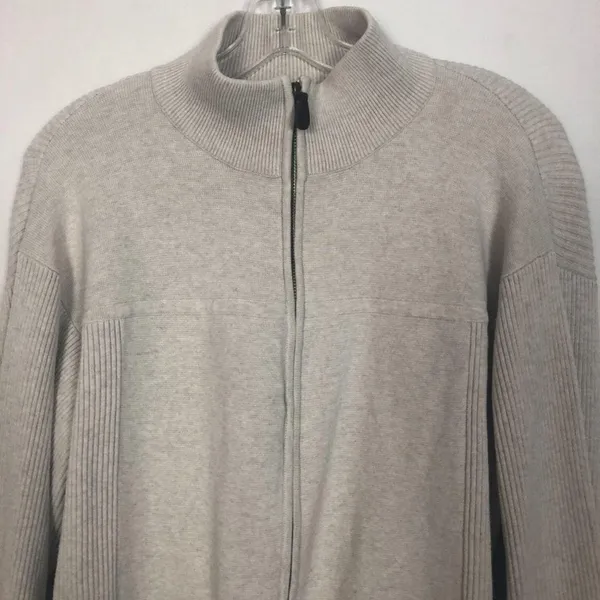 Norm Thompson Full Zip Cotton Ribbed Cream Sweater Size Medium - Image 3