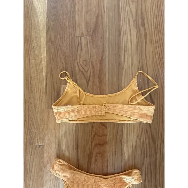 PacSun Swim‎ Eco Mustard Yellow Crinkle Smocked Bikini Set Small Scoop High Cut - Image 3