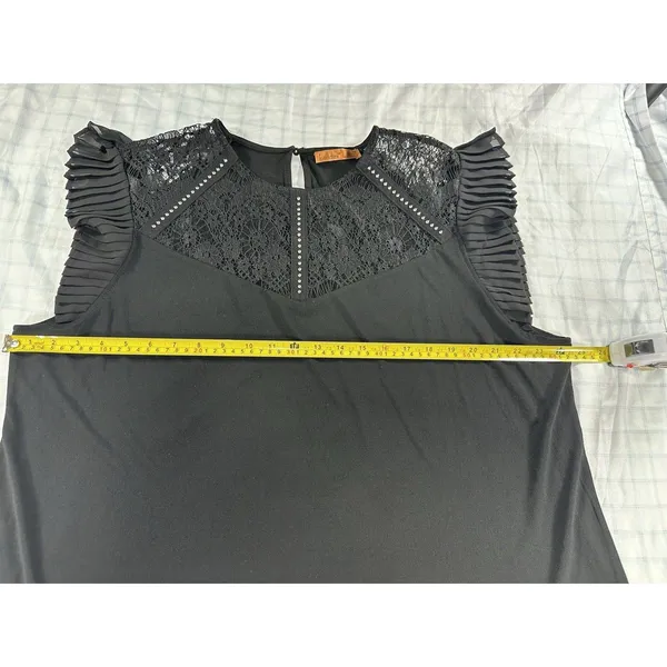 Belldini Black Lace & Rhinestone Flutter Sleeve Top - Size 2X - Image 5