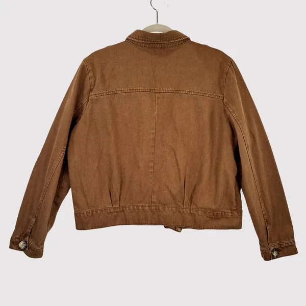 Free People Womens Denim Jacket Brown Eisenhower Slouchy Cropped Jean Medium - Image 3