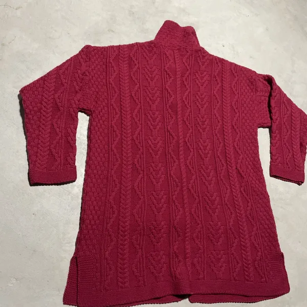 Aran Crafts Ireland Merino Wool Cable Knit Cardigan Sweater Women's SZ XXL Red - Image 6
