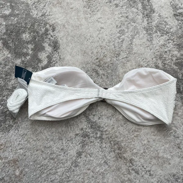 Abercrombie White Texture Cinched O Ring Swim Bandeau Bikini Top NEW - Image 5