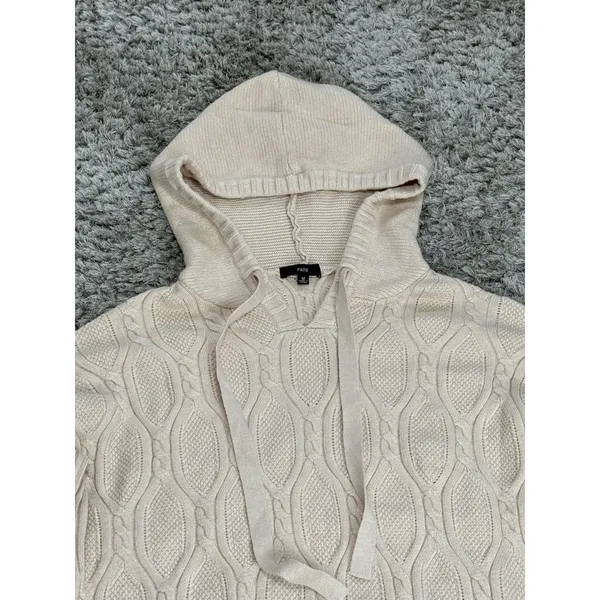 FATE Women Cable Knit Hoodie Sweater Cream Beige Long Sleeve Pullover Size M - Image 3