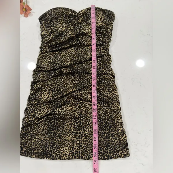 Forever 21 Animal Print Gold Strapless Mini Dress - Image 6