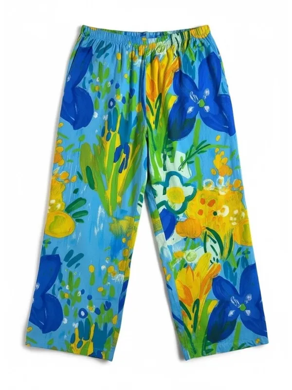 Jams World Hawaii Tropical Floral Wide Leg Cropped Pants Rayon Size M/L - Image 2