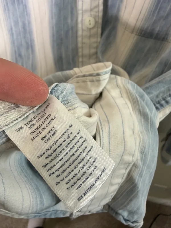 FAHERTY Relaxed Striped Shirt Button Down Blouse Blue Linen Blend Womens Size M - Image 8