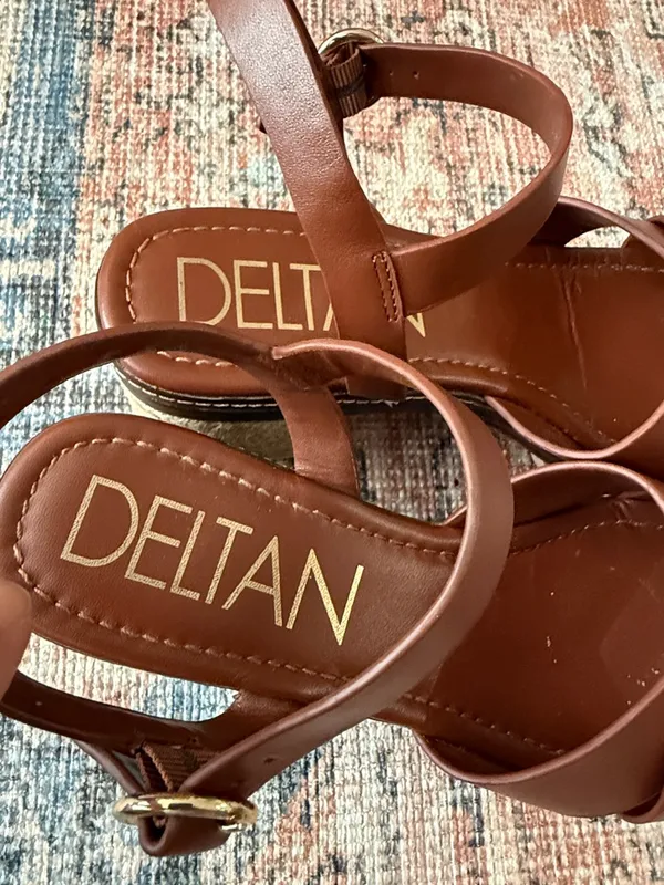 DELTAN Brown Leather Espadrille Platform Sandals Size 9 - Image 4