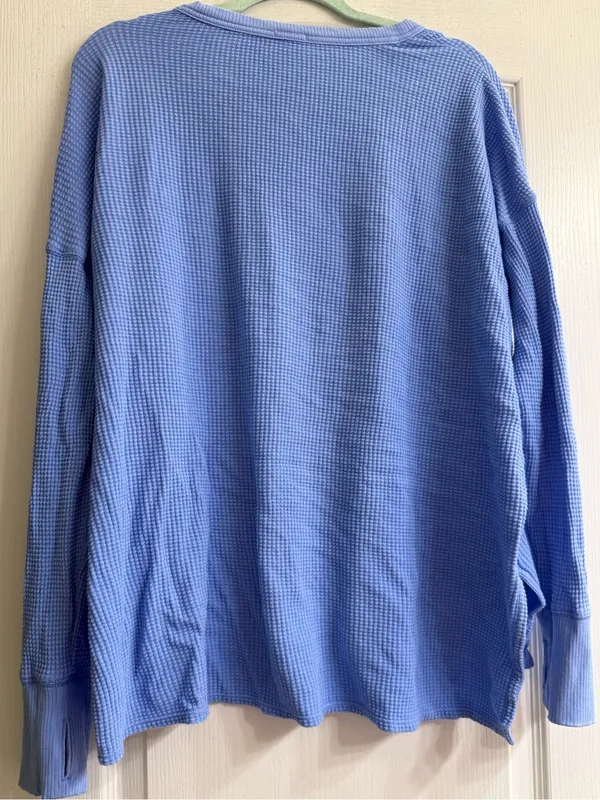 Aerie Offline Blue Oversized Takes Two To Tango Graphic Waffle Knit Top - size L - Image 5