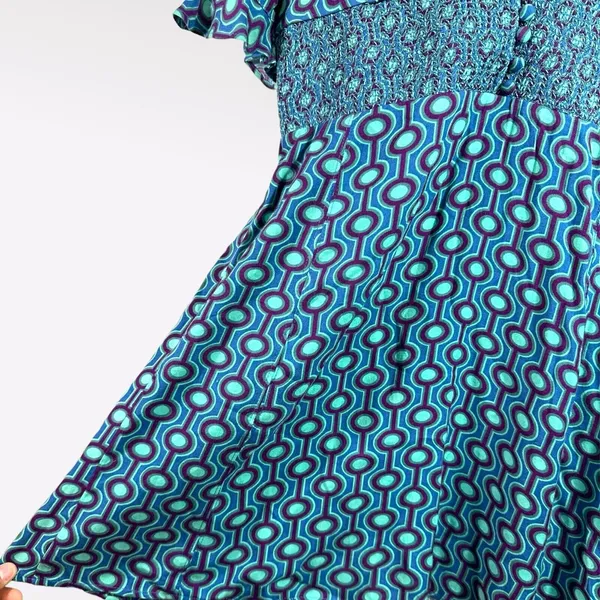 NWT Urban Outfitters Mini Dress Small Petite Blue Retro 70s‎ Funky Summer Party - Image 4