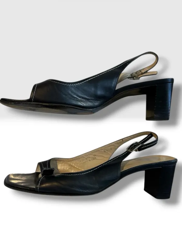 Vintage Coach Nora Black Leather Slingback Block Heels 9.5B Made in Italy - Image 2