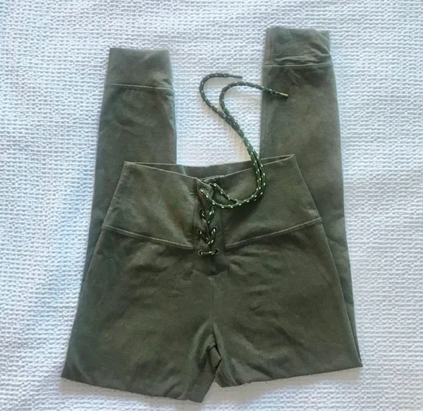 high waisted lace up army green olive leggings - Image 3