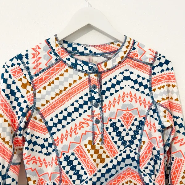 Free People Aztec Print Henley Long Sleeve Top Medium M - Image 2
