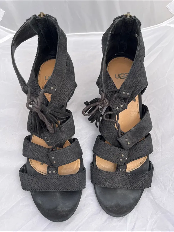 UGG Yasmin Snake Embossed Leather Wedge Sandals - Size 8.5 - Image 5