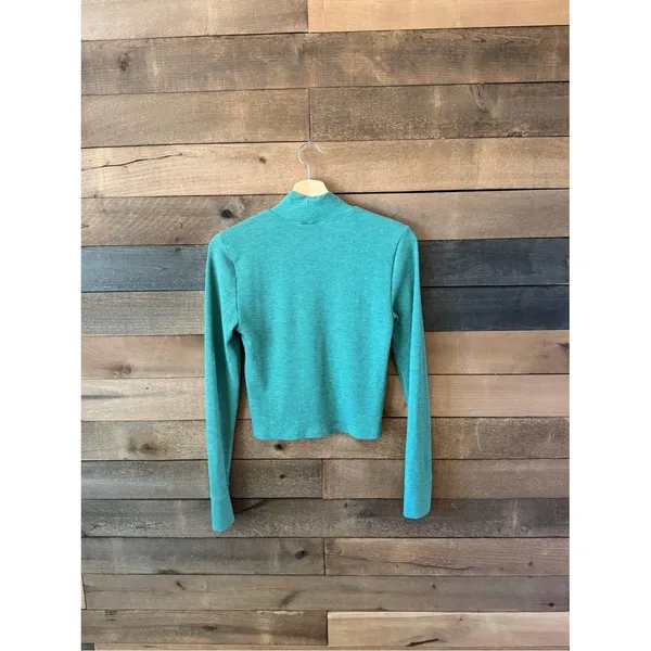 American Eagle Ribbed Mock Neck Long Sleeve Crop Top Teal Green - Image 7