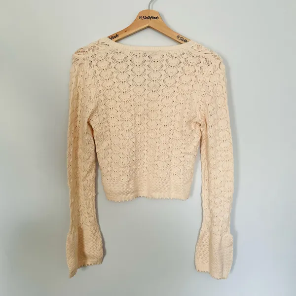 Lost + Wander Serena Pointelle Knit Square Neck Top- Ecru- Size XS/Small- Sample - Image 11