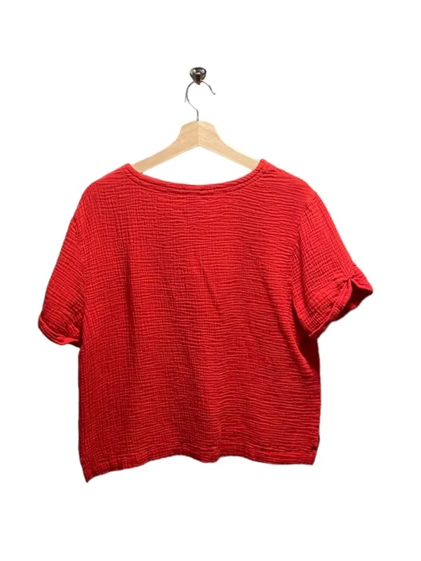 Magaschoni Organic Cotton Blouse Chili Red Size M Coastal Preppy Southern Beach - Image 9