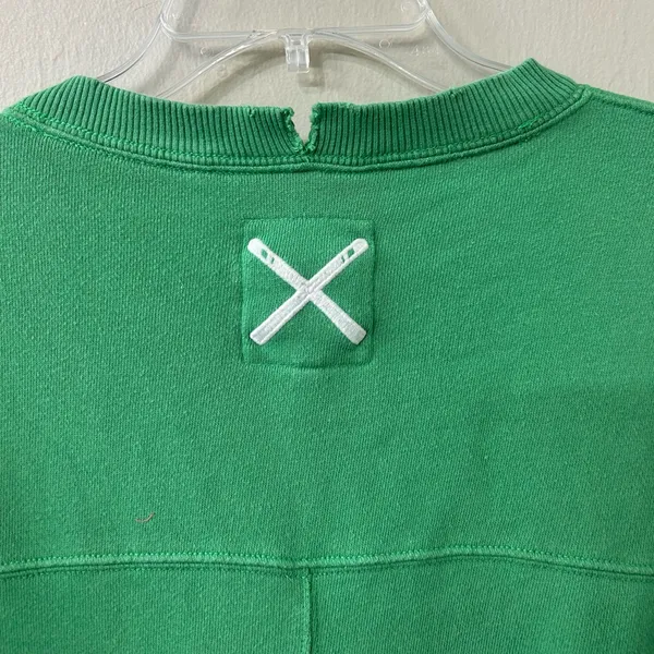 Aerie Distressed Patchwork Ski Resort New York Crewneck Sweatshirt Green Sz S - Image 8
