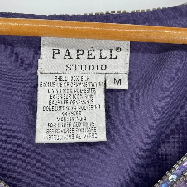 Vintage Adrianna Papell Studio Beaded Embellished Purple Silk Long Sleeve Top M‎ - Image 5