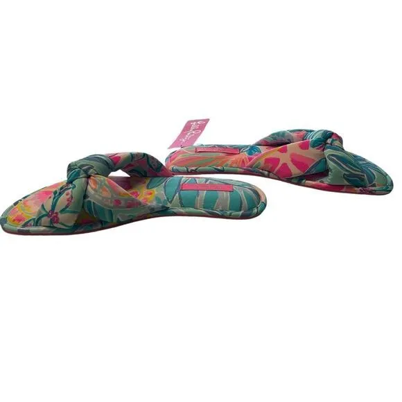 Lilly Pulitzer S/M Pool Slipper Slides Aqua Pink Rainforest Retreat Resortwear‎ - Image 8