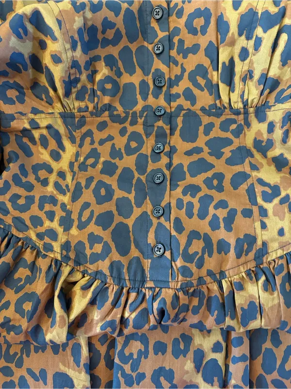 Tuckernuck Leopard Graciela Dress Womens 6 Brown NWT Square Neck Puff Sleeve - Image 11