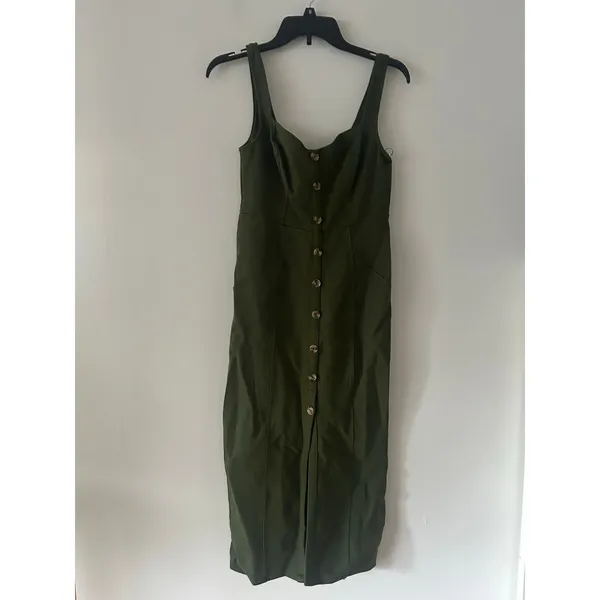 Maeve Anthropologie Olive Green Button-Front Midi Dress Size 2 - Image 4