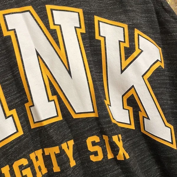 PINK Victoria’s Secret dark gray/white/yellow logo pullover, size L, NWOT - Image 3