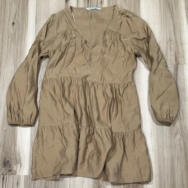 Zara Tiered Tan Mini Dress Women’s XS - Image 2
