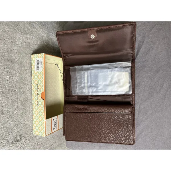 Vintage Fossil Brown Genuine Leather Trifold Checkbook Wallet 90s Indie Boho New - Image 5