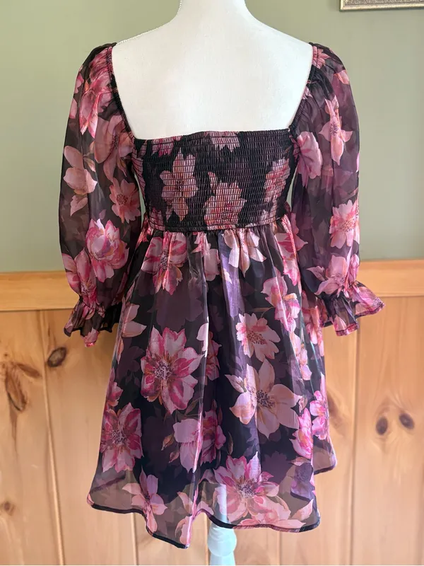 Thirty Thirty LA Pink Floral Square-Neck Mini Dress size Small - Image 5