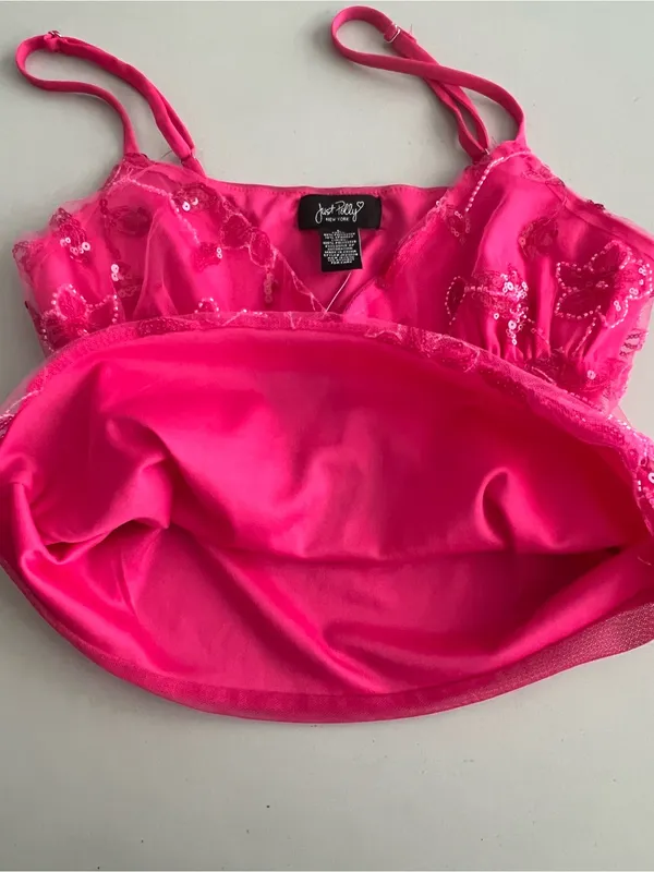 Women's Hot Pink Floral Sequin Cami Tank Top size L - Image 3