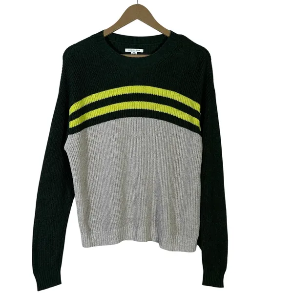 American Eagle Colorblock Striped Crewneck Sweater Green Grey Yellow Size S - Image 2