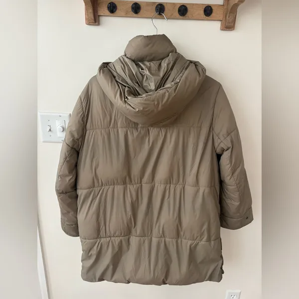 ZARA light brown olive puffer coat size SMALL with hood - Image 6