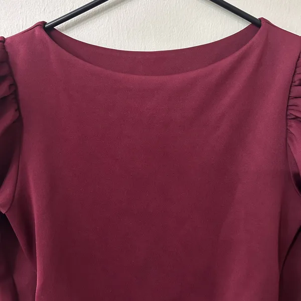 Susana Monaco Elegant Burgundy Ruched Dress - Image 3