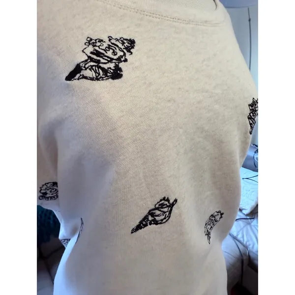 Maeve Anthropologie Embroidered Seashell Short Sleeve Sweatshirt XL Oatmeal - Image 3