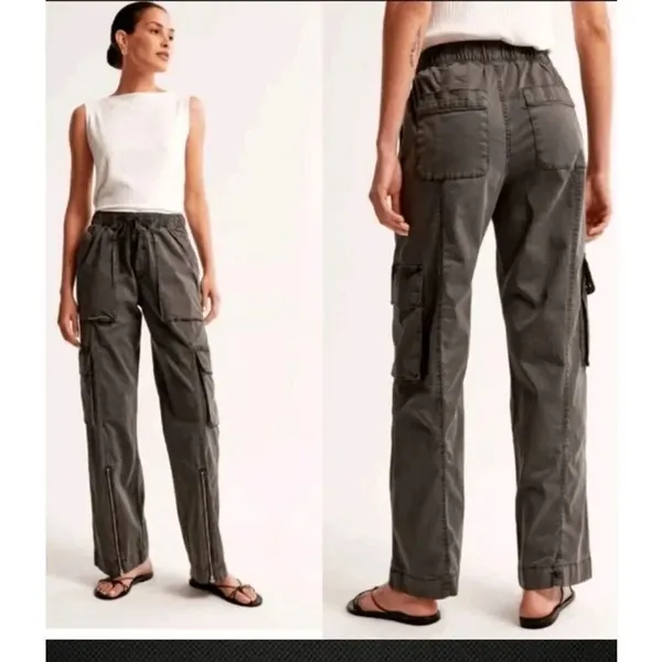 Abercrombie & Fitch Gray Charcoal Baggy Cargo Pull‎ On Pants Small Long Length - Image 10
