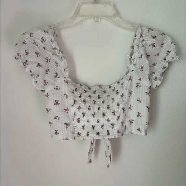 Princess Polly Floral Tie Front Crop Top White Size 2 - Image 6