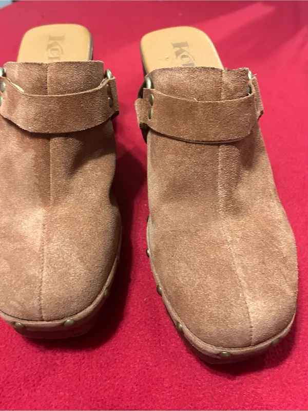 Mules by Korks Suede Tan Clog w/Buckle & Stud Trim - Image 9