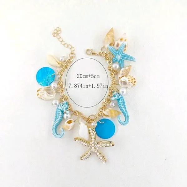 Ocean-Themed Charm Bracelet‎ with Blue and Gold Color Accents - Image 5